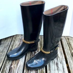 Burberry Ebersole Black Rain Boots 8